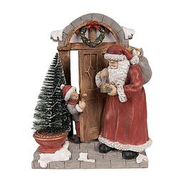 Foto van Clayre & eef kerstdecoratie met led-verlichting kerstman 18x8x22 cm rood bruin polyresin rood