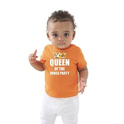 Foto van Queen of the house party met kroon koningsdag t-shirt oranje baby/peuter voor meisjes 66/76 (6-12 maanden) - feestshirts