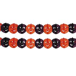 Foto van Halloween/horror thema feestslinger - 2x - pompoen - papier - 300 cm - pompoen versiering - vlaggenlijnen