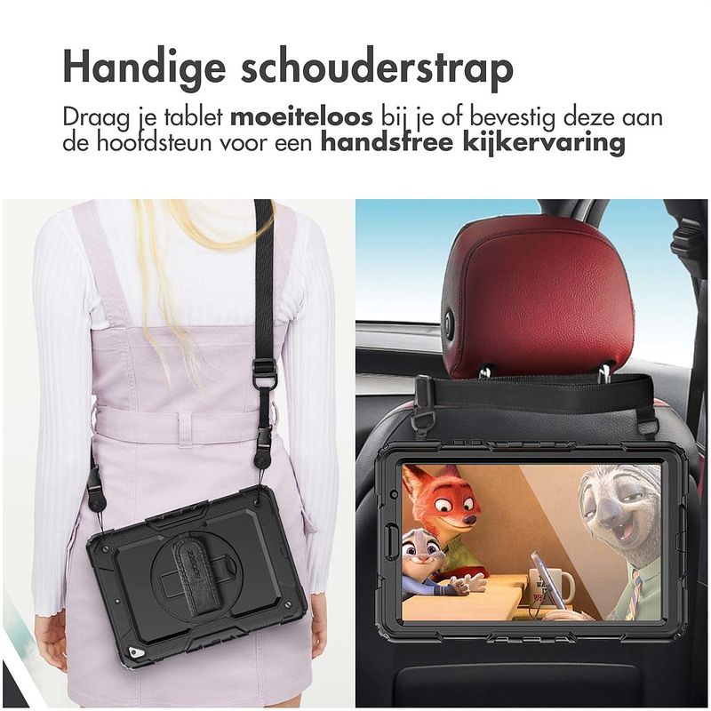 Foto van Accezz rugged backcover shoulder strap voor de samsung galaxy tab s9 fe plus / tab s9 plus tablethoesje zwart