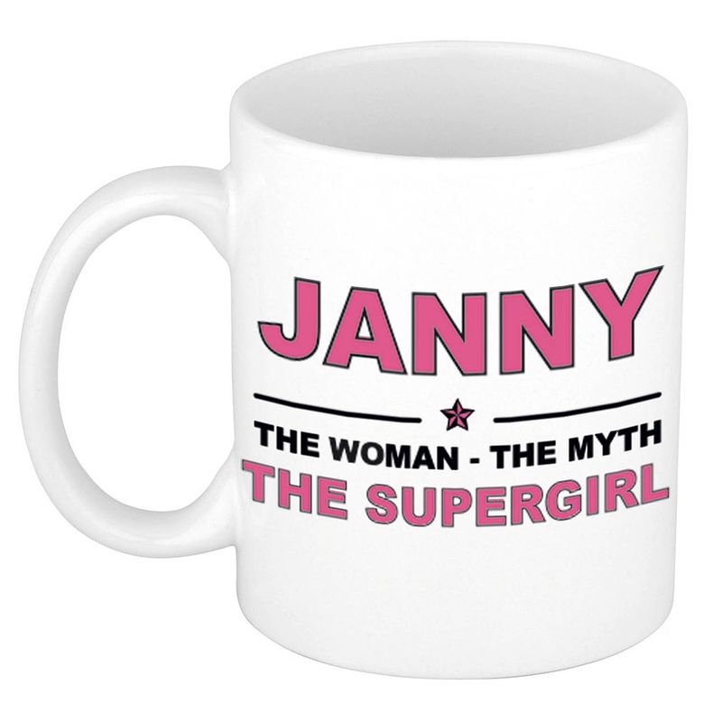 Foto van Janny the woman, the myth the supergirl cadeau koffie mok / thee beker 300 ml - naam mokken