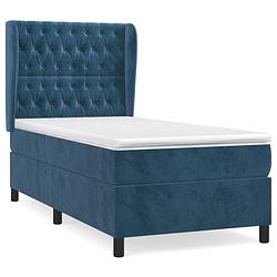 Foto van The living store boxspringbed donkerblauw fluweel 193x93x118/128cm - pocketvering matras 90x190x20cm - huidvriendelijk