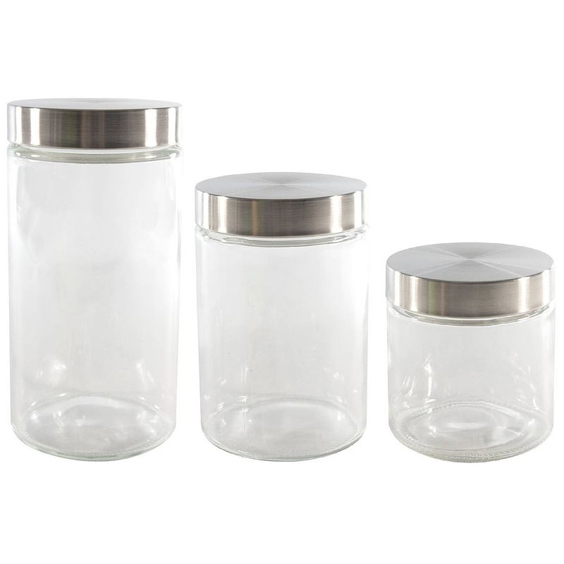 Foto van Set van 3x keuken voedsel opslag voorraadpotten glas in 3 formaten - voorraadpot