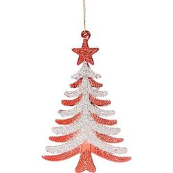 Foto van Decoratieve hanger met glitter - kerstboom - 13 x 13 cm - rood
