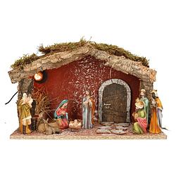 Foto van Complete verlichte kerststal met 9x st kerststal beelden - h24 cm - kerststallen