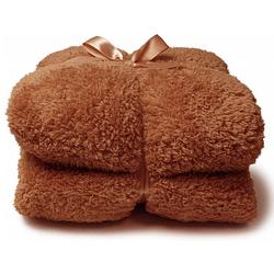 Foto van Droomtextiel teddy plaid leather brown 150 x 200 cm - teddy deken - super zacht - warm en donzig - bank plaid