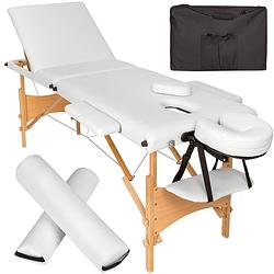 Foto van Tectake® - 3 zones massagetafel-set daniel met 3cm matras, rolkussens en houten frame - wit - 404749