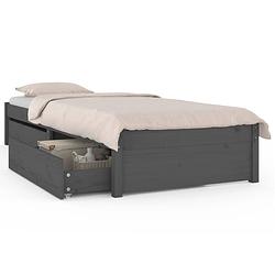 Foto van The living store bedframe grenenhout grijs - 205.5 x 95.5 x 31 cm - stevige lattenbodem - opbergfunctie - matras- 90 x