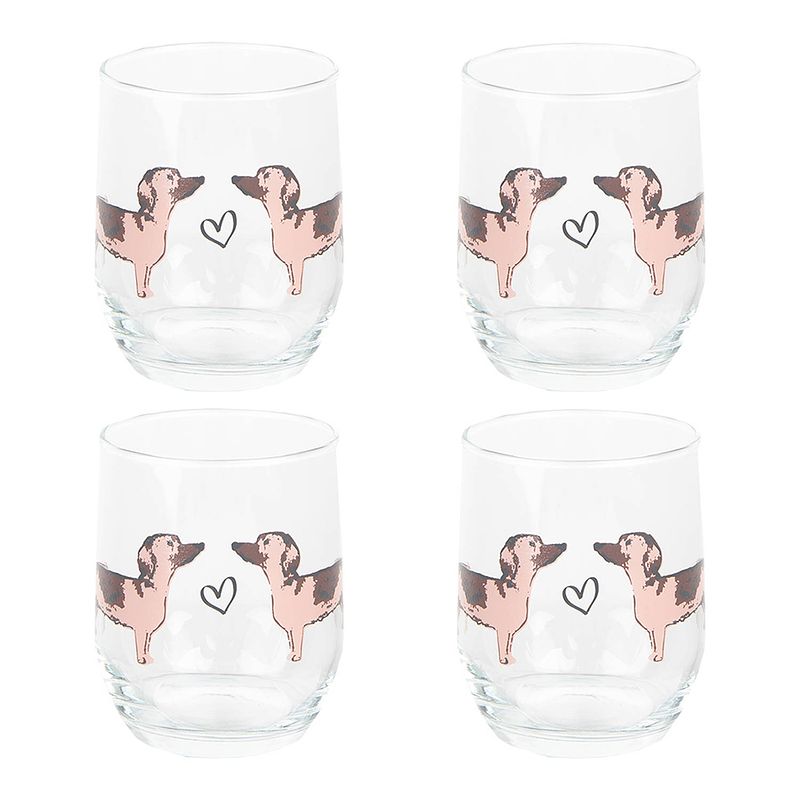 Foto van Haes deco - set van 4 waterglazen - ø 8x9 cm / 260 ml - glas - dachshund love