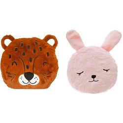 Foto van Dieren sierkussens - set 2x - kinderkamer - panter/konijn - 30 cm - polyester - sierkussens