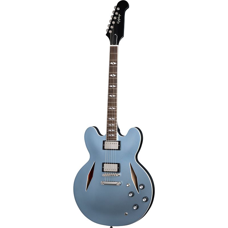 Foto van Epiphone dave grohl dg-335 pelham blue semi-akoestische gitaar met koffer