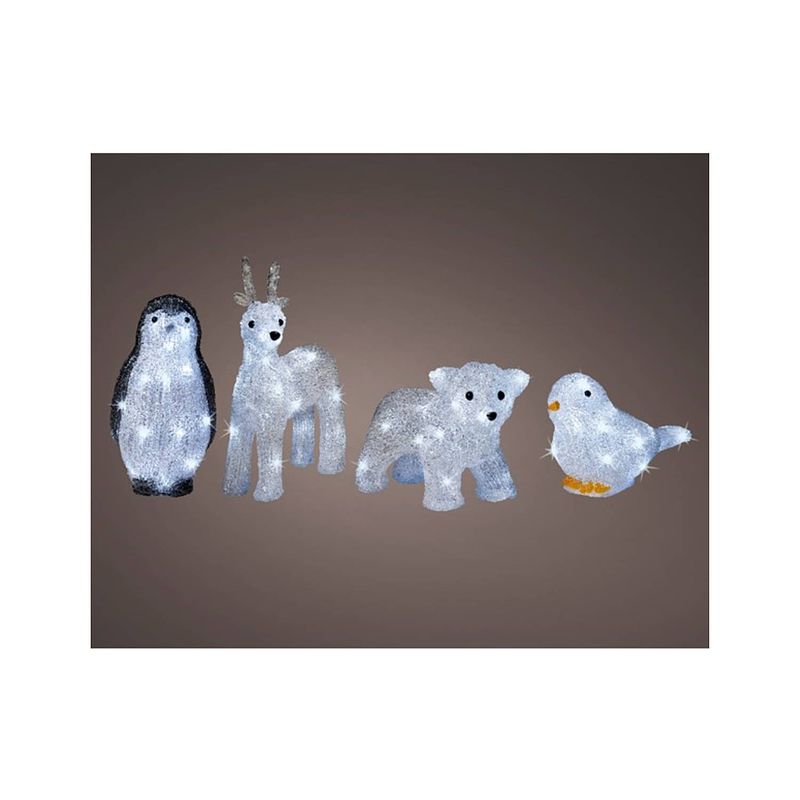 Foto van Kerst led dieren acryl steady 4ass bird- deer- penguin- bear koel wit l14.00-w15.00-h23.00cm-20l