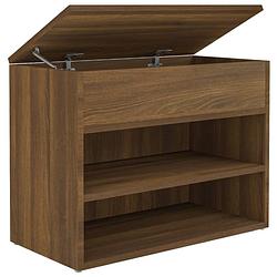 Foto van The living store opbergbank bruineiken - schoenenrek met 2 schappen en kist - 60 x 30 x 45 cm - bewerkt hout