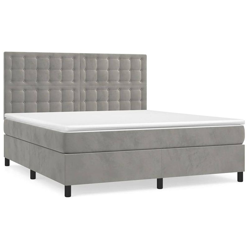 Foto van The living store boxspringbed - bed - 203x160x118/128 cm - lichtgrijs fluweel - verstelbaar hoofdbord - pocketvering