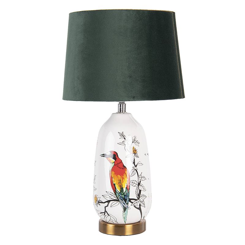 Foto van Haes deco - tafellamp - modern chic - vogel bedrukte lamp, ø 28*50 cm - goudkleurig - bureaulamp, sfeerlamp, nachtlamp