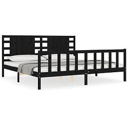 Foto van The living store bed frame massief grenenhout - 205.5 x 185.5 x 100 cm - zwart