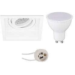 Foto van Led spot set - pragmi domy pro - gu10 fitting - dimbaar - inbouw vierkant - mat wit - 6w - helder/koud wit 6400k -