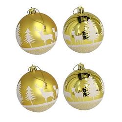 Foto van 4x stuks gedecoreerde kerstballen goud kunststof 8 cm - kerstbal