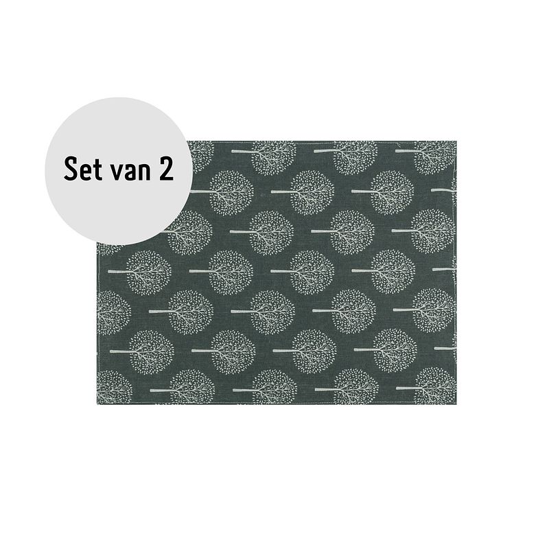 Foto van Krumble placemat met boom patroon - 30 x 40 cm - katoen - antraciet - set van 2