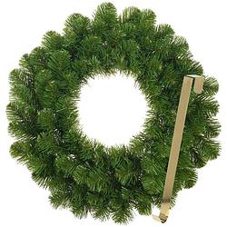 Foto van Kerstkrans 45 cm - groen - met gouden hanger/ophanghaak - kerstversiering - kerstkransen