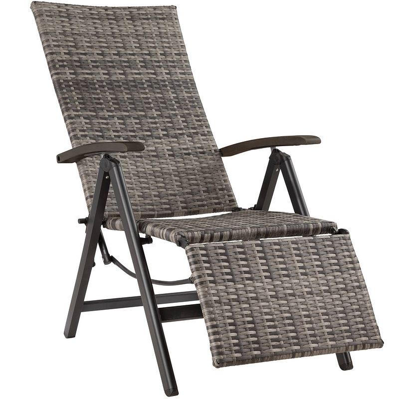 Foto van Tectake® - wicker tuinstoel opklapbaar met aluminium frame en voetsteun - grijs - 404577