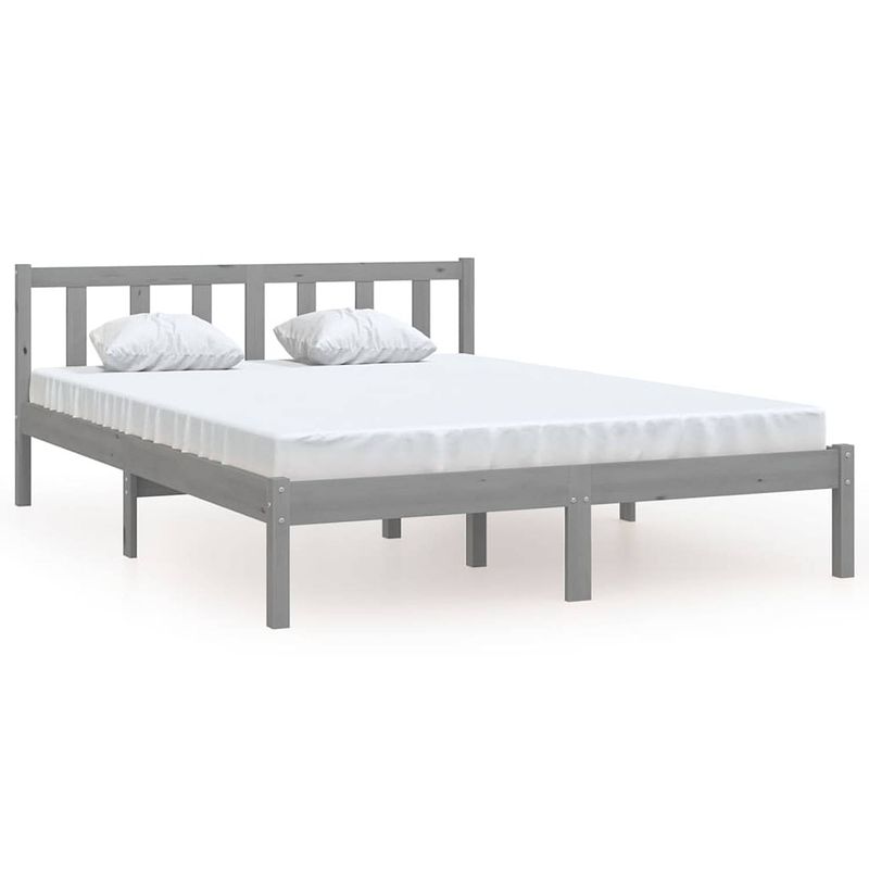 Foto van Vidaxl bedframe massief grenenhout grijs 140x200 cm