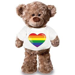 Foto van Knuffel teddybeer met gaypride vlag hart t-shirt 24 cm - knuffelberen