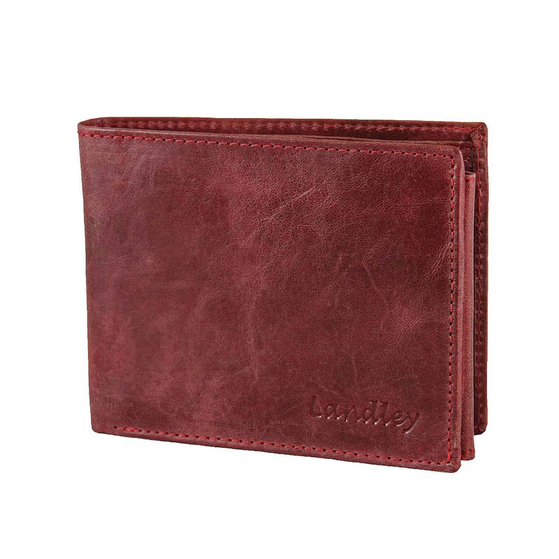 Foto van Landley 'swild-look's leren heren portemonnee - billfold model - met anti-skim rfid bescherming - roodbruin