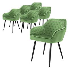 Foto van Ml-design set van 6 eetkamerstoelen met armleuning en rugleuning, groen, keukenstoel met fluwelen bekleding,