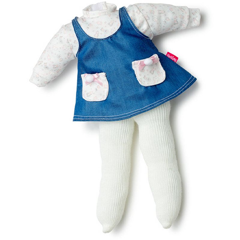 Foto van Berjuan poppenkleding jurk meisjes 38 cm pe blauw/wit