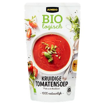 Foto van Jumbo kruidige tomatensoep met ui en basilicum biologisch 570ml