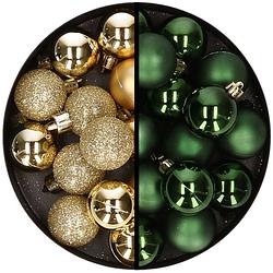 Foto van 36x stuks kunststof kerstballen goud en donkergroen 3 en 4 cm - kerstbal