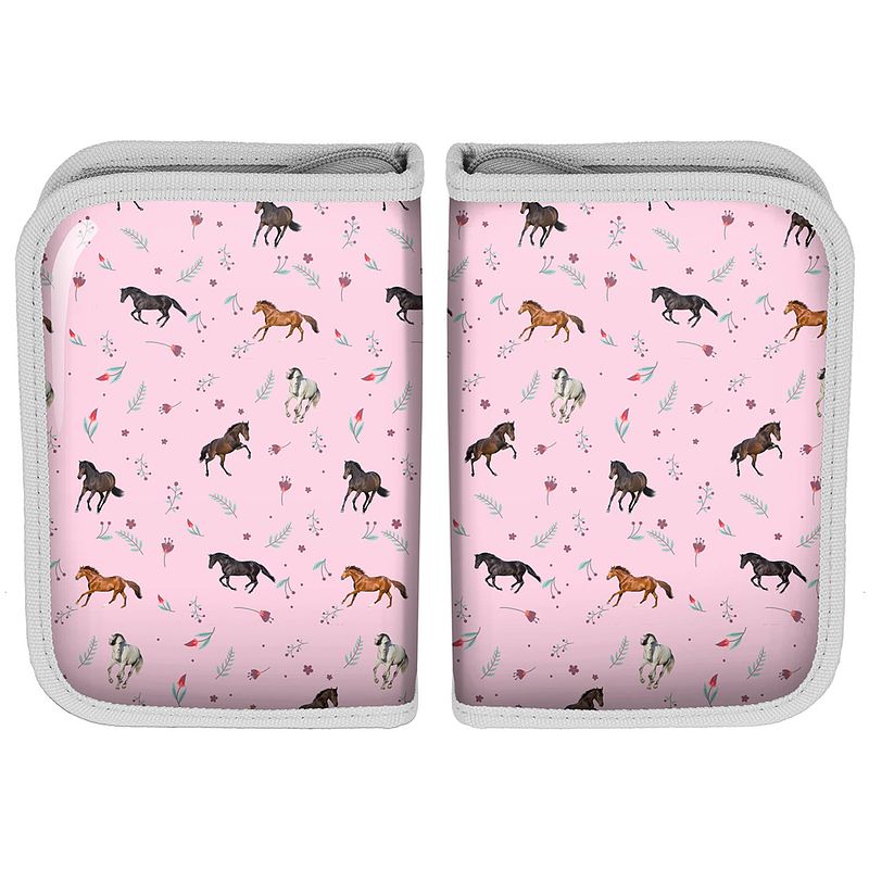 Foto van Animal pictures gevuld etui paardjes - 19.5 x 13.5 cm - 22 st. - polyester