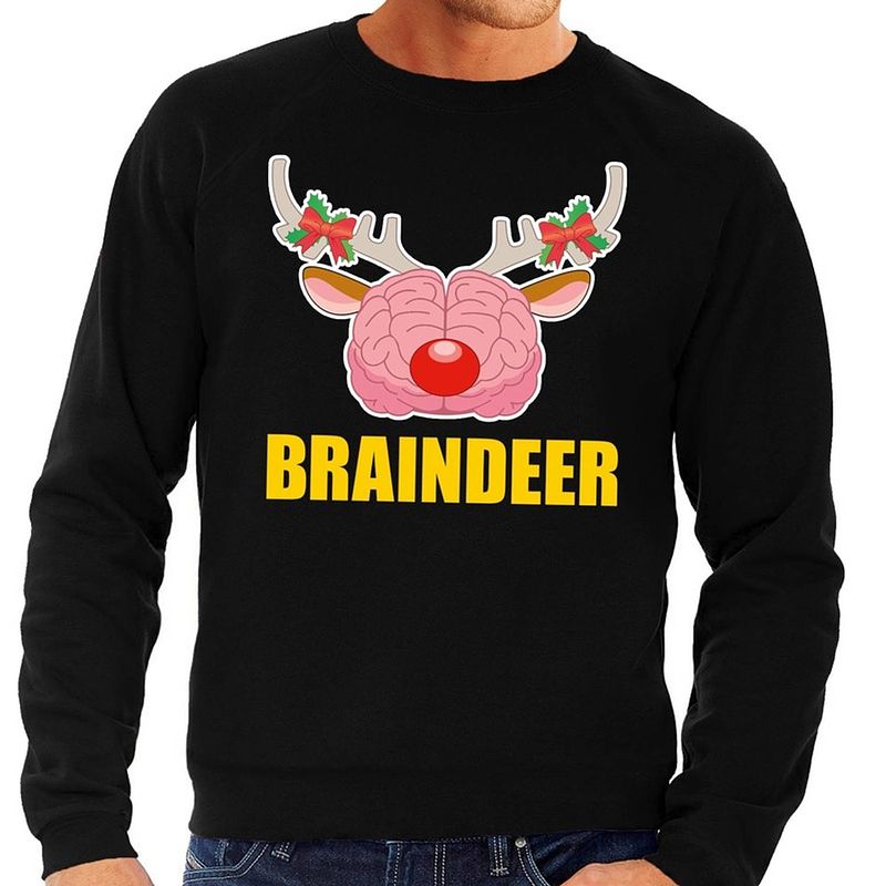 Foto van Foute kersttrui / sweater braindeer zwart voor heren - kersttruien xl (54)