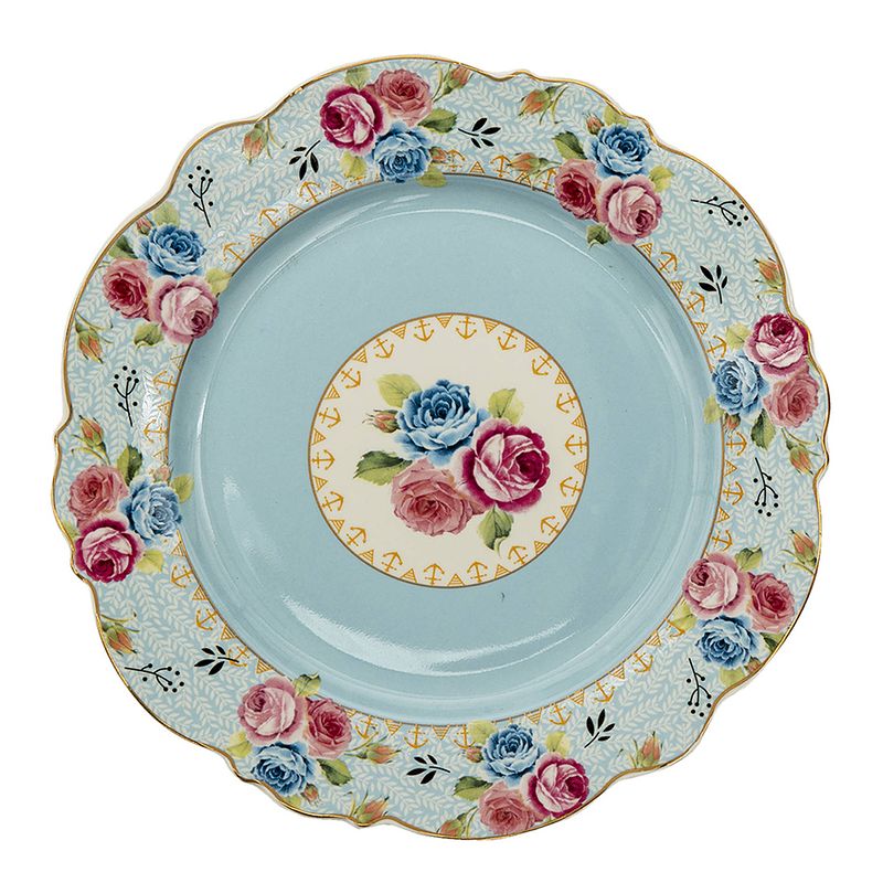 Foto van Clayre & eef servies ontbijtbord ø 20*2 cm blauw keramiek rond bloemen eetbord blauw eetbord