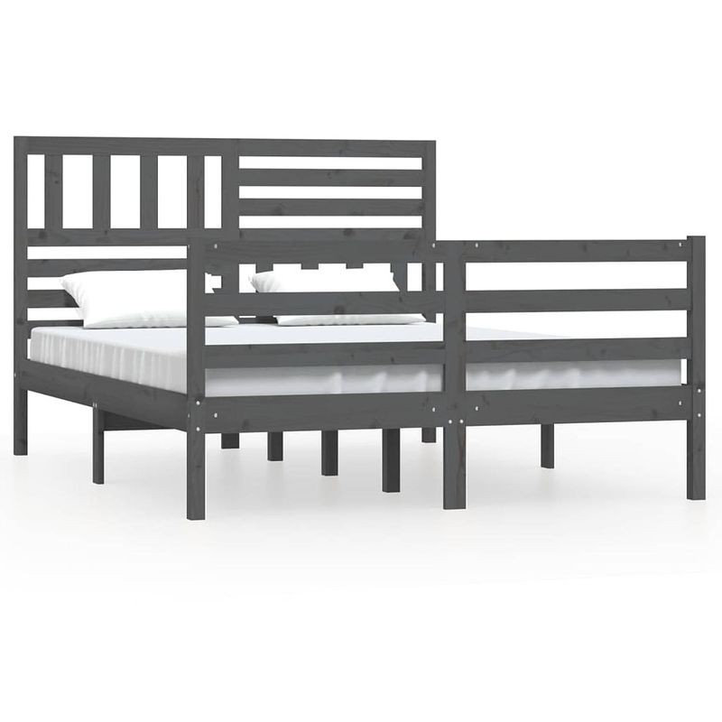 Foto van Vidaxl bedframe massief hout grijs 120x190 cm 4ft small double