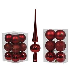 Foto van Kerstversiering set kerstballen met piek rood 6 - 8 cm - pakket van 55x stuks - kerstbal