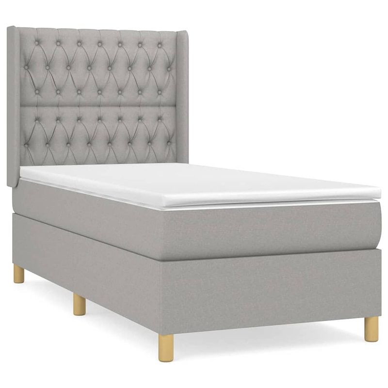 Foto van The living store boxspringbed - - bed - 203 x 103 x 118/128 cm - lichtgrijs - stof - duurzaam materiaal - hoogte