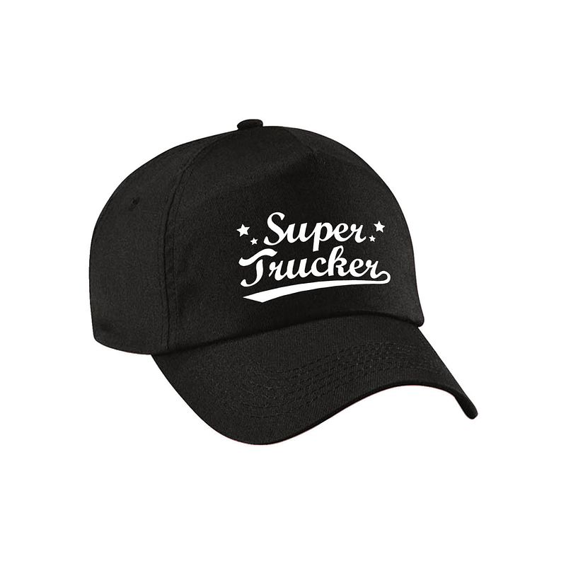 Foto van Super trucker pet /cap zwart voor volwassenen - vrachtwagenchauffeur cadeau - verkleedhoofddeksels