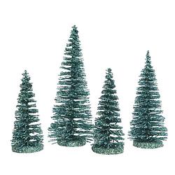 Foto van Smaragd kleine groene decoratie kerstboompjes 4 stuks - kerstdorpen