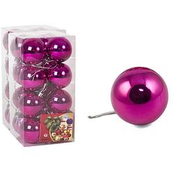 Foto van Kerstballen - 32x stuks -fuchsia roze - glansa - 5 cm - kunststof - kerstbal