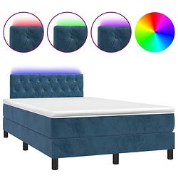 Foto van Vidaxl boxspring met matras en led fluweel donkerblauw 120x200 cm