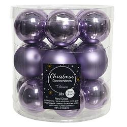 Foto van 18x stuks kleine glazen kerstballen heide lila paars 4 cm mat/glans - kerstbal