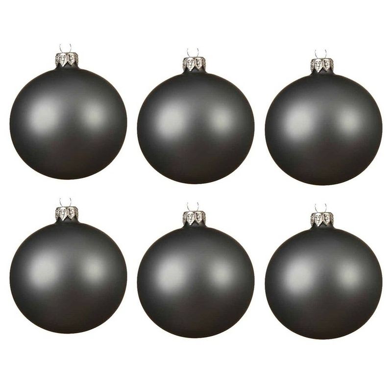 Foto van 6x glazen kerstballen mat grijsblauw 6 cm kerstboom versiering/decoratie - kerstbal