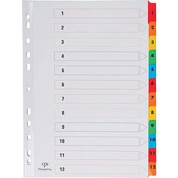 Foto van Pergamy tabbladen met indexblad, ft a4, 11-gaatsperforatie, geassorteerde kleuren, set 1-12 25 stuks