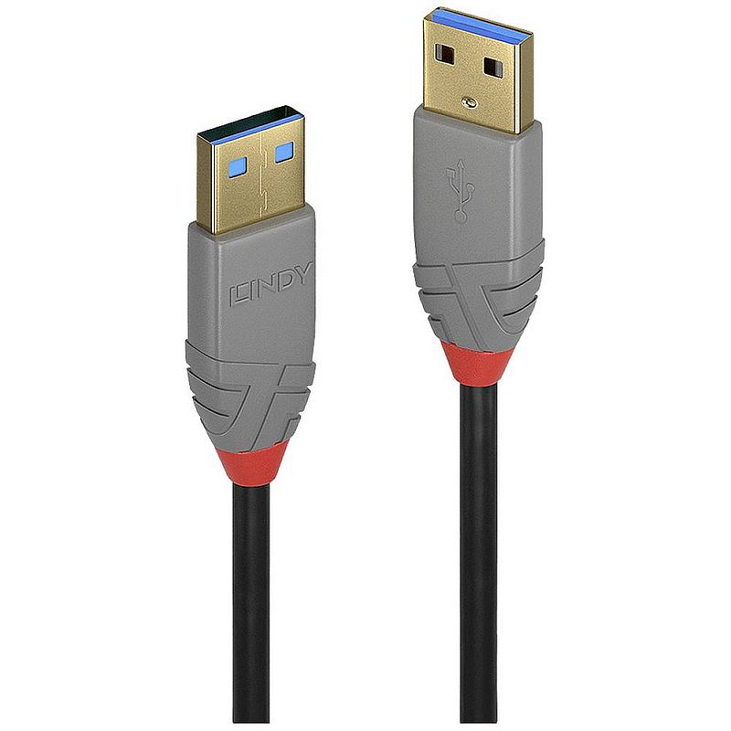 Foto van Lindy usb-kabel usb 3.2 gen1 (usb 3.0 / usb 3.1 gen1) usb-a stekker, usb-a stekker 5 m zwart, grijs 36754