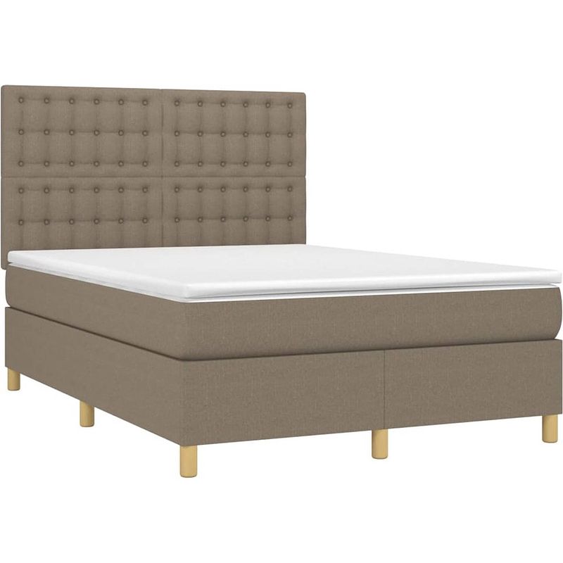 Foto van The living store boxspring bed - taupe - 203 x 144 cm - verstelbaar hoofdbord - led-verlichting - pocketvering matras