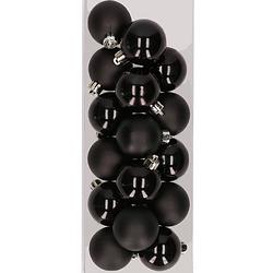 Foto van 16x stuks kunststof kerstballen zwart 4 cm - kerstbal