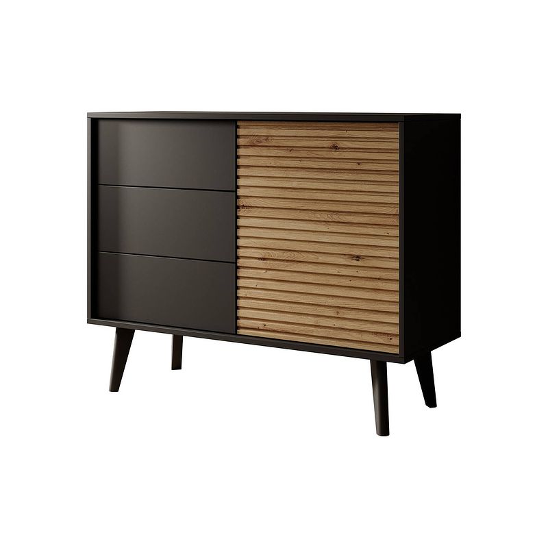 Foto van Meubella dressoir palladium - eiken - zwart - 104 cm