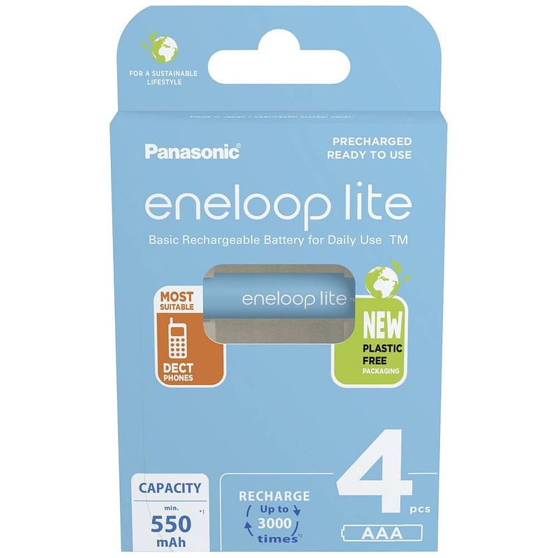 Foto van Panasonic eneloop lite hr03 oplaadbare aaa batterij (potlood) nimh 550 mah 1.2 v 4 stuk(s)